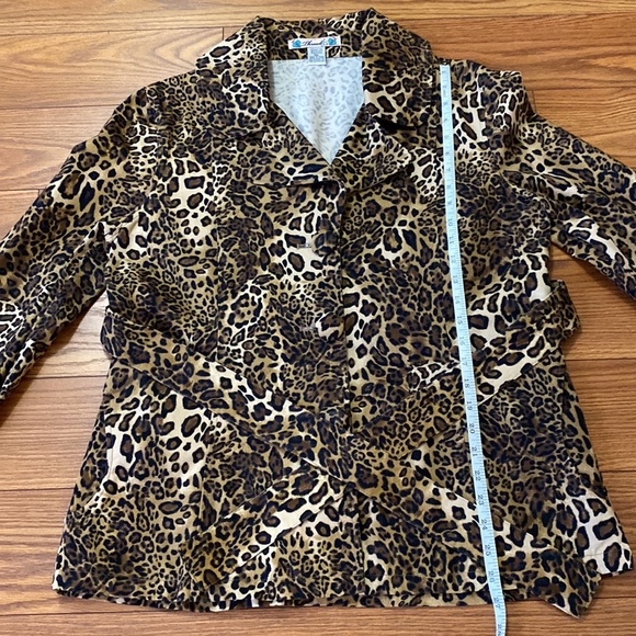 🌹ANIMALPRINT belted blazer / jacket button down lapel collar pockets 💯cotton L - Picture 8 of 14